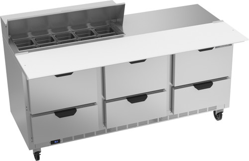 Beverage Air SPED72HC-10C-6 72" W Three-Section Six Drawer Sandwich Top Refrigerated Counter