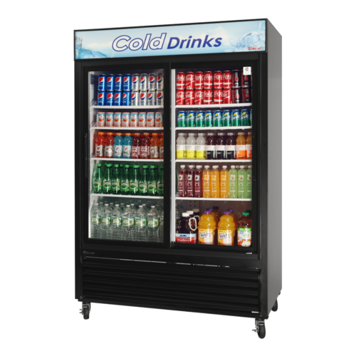 Turbo Air TGM-48R(B)-N 55.88" W Black Two-Section Sliding Glass Doors Refrigerated Merchandiser - 115 Volts