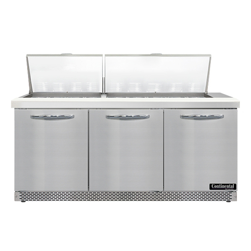 Continental Refrigerator SW72N27M-FB 72" W Three-Section Three Door Mighty Top Sandwich Unit