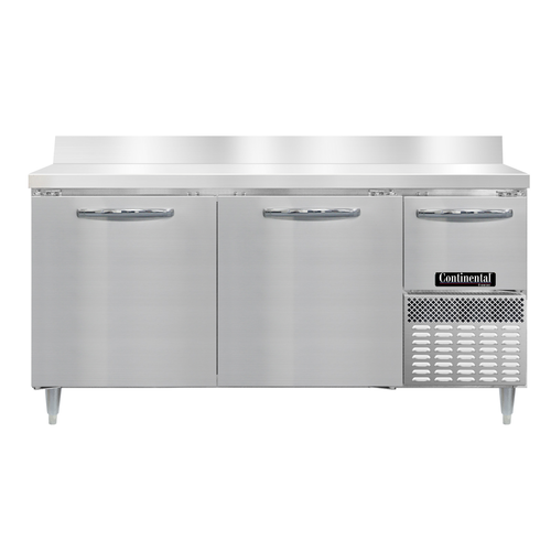 Continental Refrigerator DFA68NSSBS 68"W Three Door Stainless Steel Designer Line Freezer Base Worktop Unit