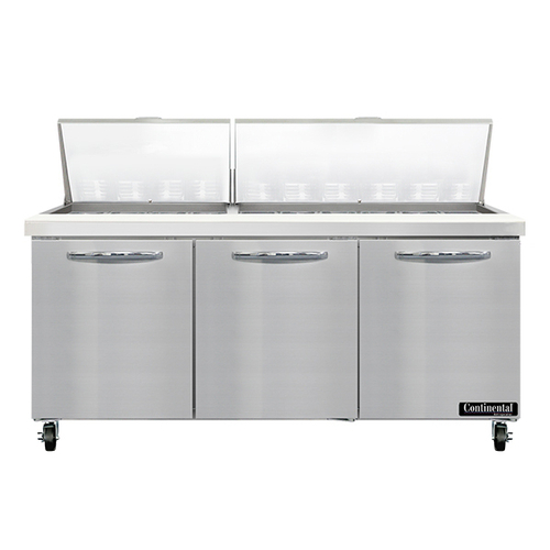Continental Refrigerator SW72N30M 72" W Three-Section Three Door Mighty Top Sandwich Unit