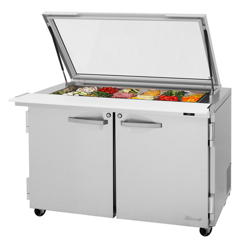Turbo Air PST-48-18-N-GL 48.25" W Two-Section Two Door PRO Series Mega Top Sandwich/Salad Prep Table with Glass Lid