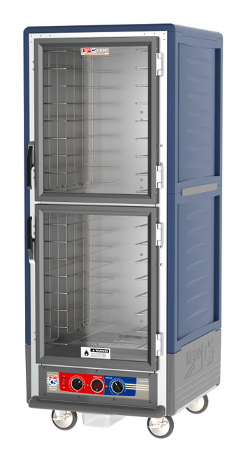Metro C539-MDC-4-BU C5 3 Series Blue Full-Size Insulated Moisture Heated Holding & Proofing Cabinet with Clear Dutch Doors and Fixed Wire Slides - 120V