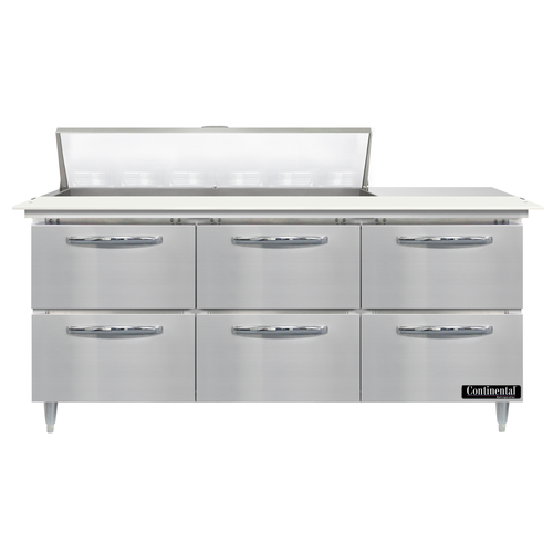 Continental Refrigerator D72N12C-D 72" W Three-Section Six Drawer Designer Line Sandwich Unit