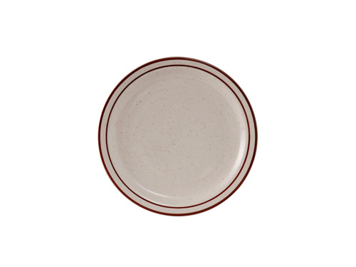 Tuxton TBS-005 5-1/2" Ceramic American White/Eggshell With Brown Speckle Round Plate (3 Dozen Per Case)