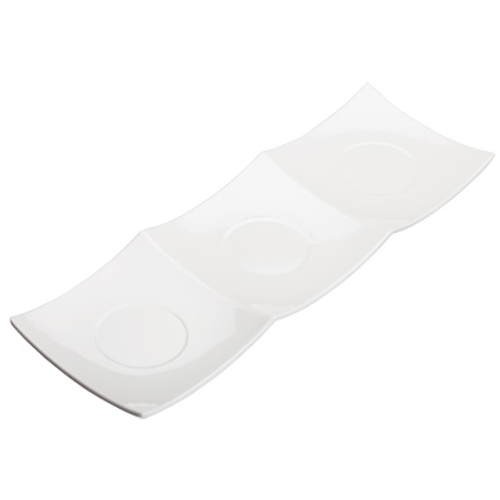 Winco WDM006-201 Plastic White Rectangular Trio Plate (24 Each Per Case)