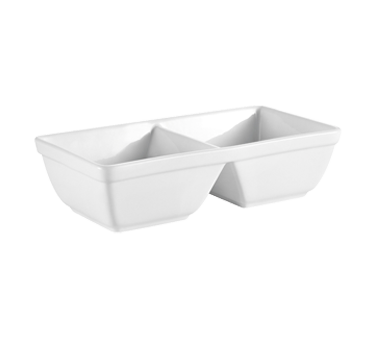 CAC China CN-2T12 16 Oz. Super White Porcelain Rectangular CN Divided Side Dish Plate (2 Dozen Per Case)