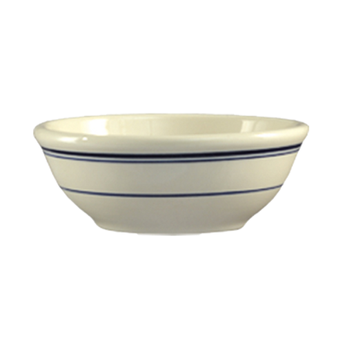 CAC China BLU-15 5.63" Dia. 12.5 Oz. American White Ceramic Round Blue Line Nappie (3 Dozen Per Case)