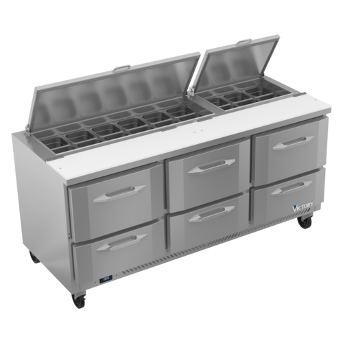 Victory VSPD72HC-18-6 72" W Three-Section Six Drawer UltraSpec Series Sandwich Prep Table