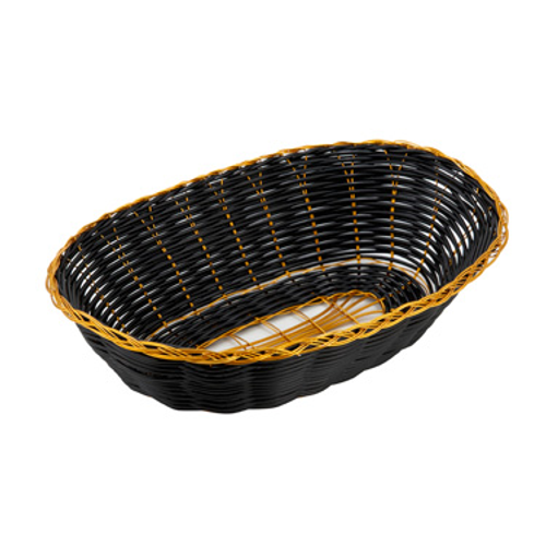 Winco PWBK-9V
 Polypropylene
 Black With Gold Trim
 Oval
 Woven Basket
 12 Dozen (Contains 1 Dozen)