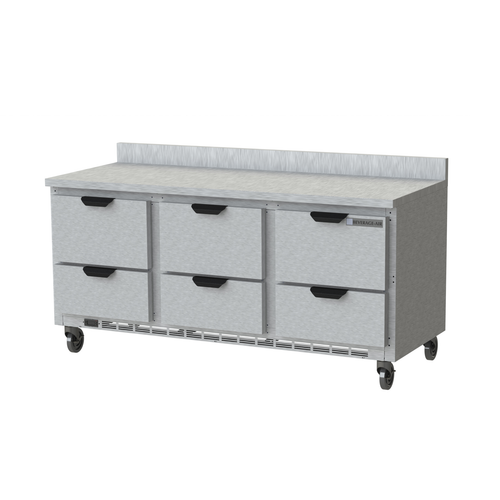 Beverage Air WTRD72AHC-6-FIP 72"W Three-Section Worktop Refrigerator Backsplash