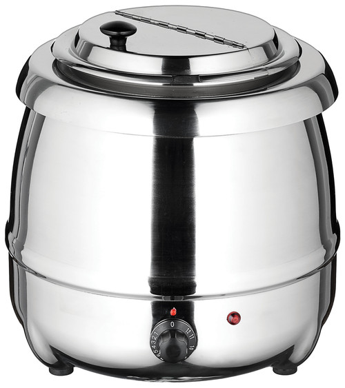 Winco ESW-70 Soup Warmer Electric 10 Qt. Hinged No-Drip Lid With Suction Cup Label Holder