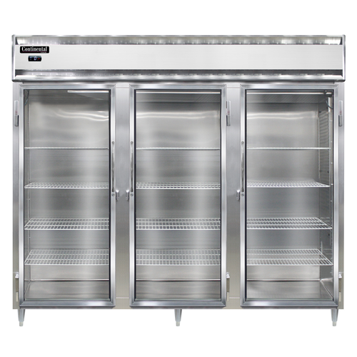 Continental Refrigerator DL3FE-SA-GD 85.5" W Three-Section Glass Door Reach-In Designer Line Wide Freezer - 115 Volts