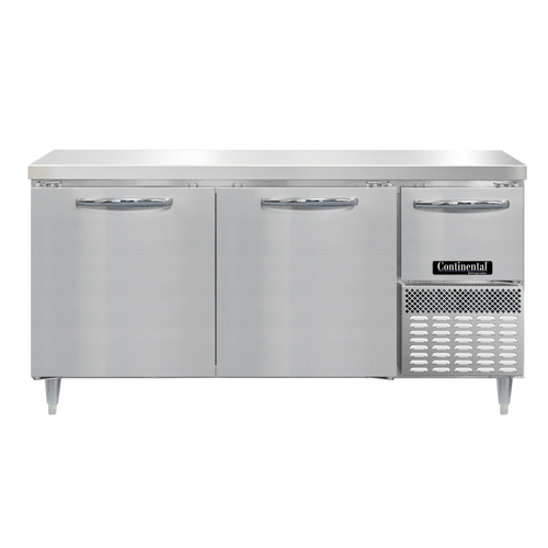 Continental Refrigerator DRA68NSS 68"W Three Door Stainless Steel Designer Line Refrigerated Base Worktop Unit