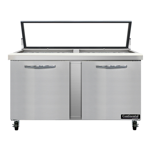Continental Refrigerator SW60N24M-HGL 60" W Two-Section Two Door Mighty Top Sandwich Unit with Hinged Glass Lid