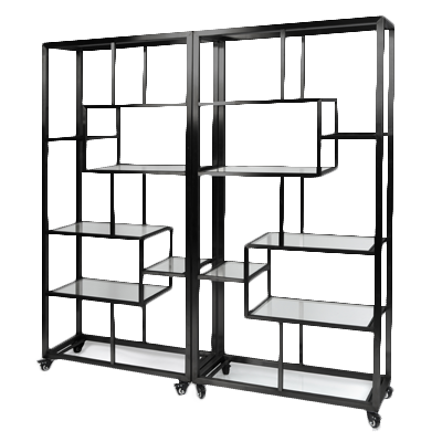 Eastern Tabletop ST1760MB 71”W x 14”D x 73”H Square Black Stainless Steel Square Mobile Back Bar Display