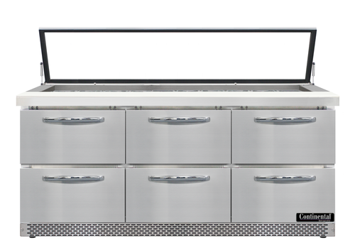 Continental Refrigerator SW72N30M-HGL-FB-D 72" W Three-Section Six Drawer Mighty Top Sandwich Unit with Hinged Glass Lid