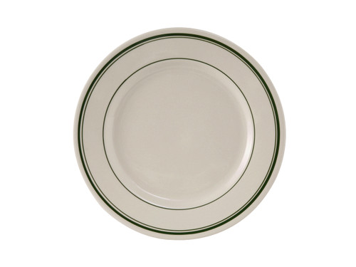 Tuxton TGB-022 8-3/8" Ceramic American White/Eggshell With Green Band Round Plate (3 Dozen Per Case)