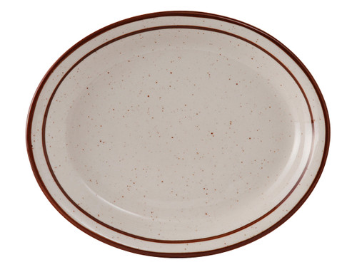 Tuxton TBS-914 Ceramic American White/Eggshell With Brown Speckle Oval / Oblong Platter (1 Dozen)