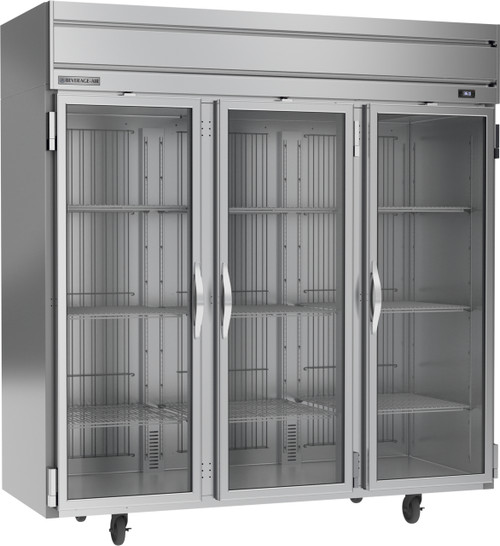 Beverage Air HRPS3HC-1G 78" W Three-Section Glass Door Reach-In Horizon Series Refrigerator