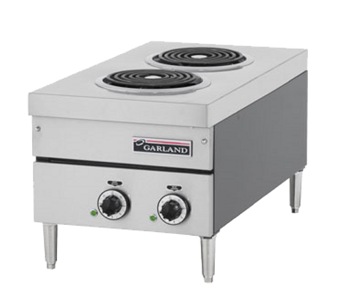 Garland E24-12H 15" W x 11.28" H x 29" D Stainless Steel with (2) 8.5" Flat Spiral Tubular Burner Electric Countertop E24 Series Hotplate - 208 Volts 4200 Watts