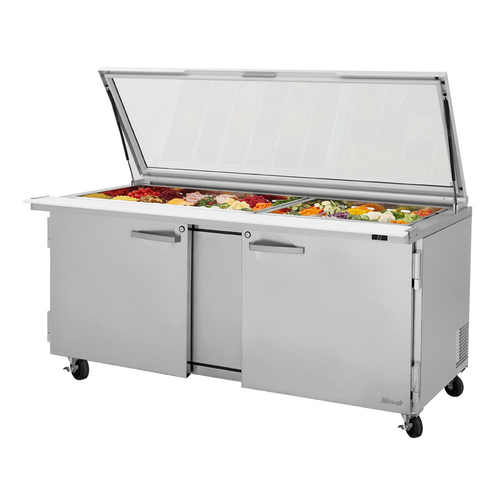 Turbo Air PST-72-30-N-GL 72.63" W Two-Section Two Door PRO Series Mega Top Sandwich/Salad Prep Table with Glass Lid
