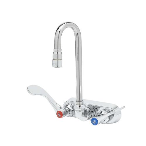 T&S Brass B-1115-132XN5Q4 Workboard Faucet splash/wall mount 4" OC 2-11/16" swivel gooseneck spout with 0.5 GPM spray device