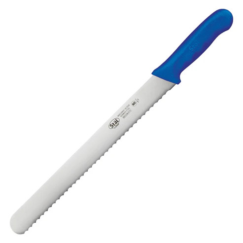 Winco KWP-121U 12" Blue Wavy Edge Slicer Knife with Polypropylene Handle