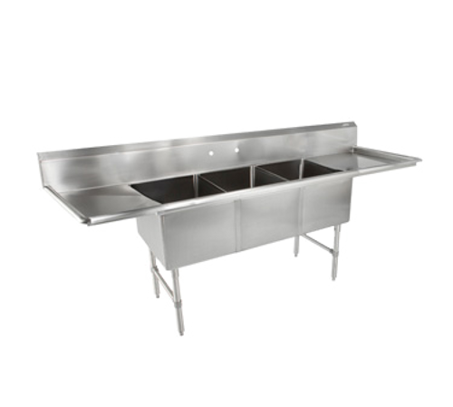 John Boos 3B16204-2D24 3 Compartment Left & Right Drain B Series Sink 99-1/4"W x 25-1/2"D x 44"H