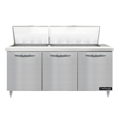 Continental Refrigerator D72N27M 72" W Three-Section Three Door Designer Line Mighty Top Sandwich Unit