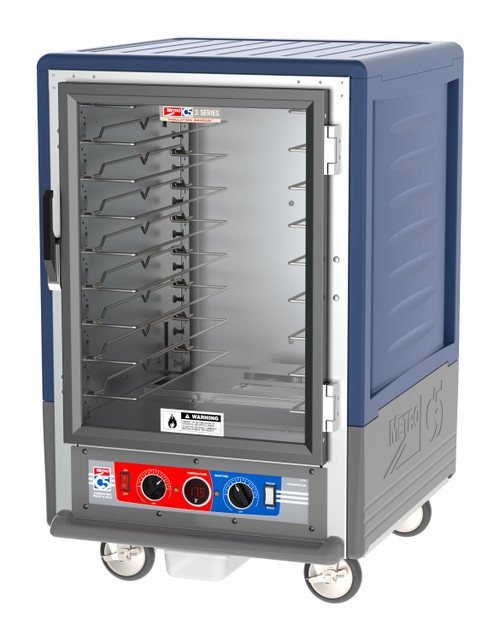 Metro C535-CLFC-U-BU C5 3 Series Blue Half-Size Insulated Low Wattage Heated Holding & Proofing Cabinet with Clear Door and Universal Wire Slides - 120V