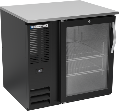 Beverage Air BB36HC-FG-B 36" W One-Section Glass Door Refrigerated Food Rated Back Bar Storage Cabinet - 115 Volts