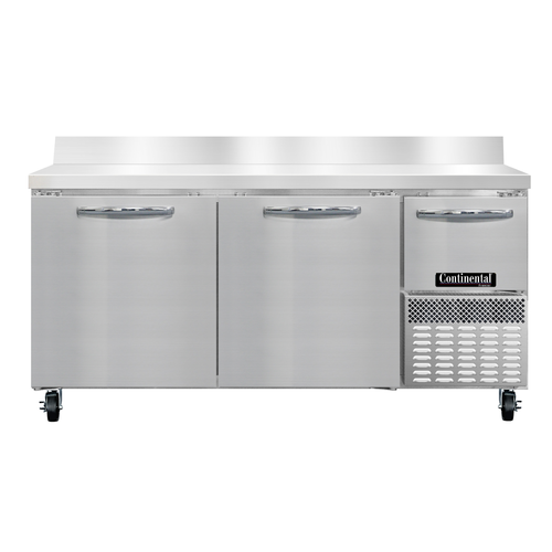 Continental Refrigerator FA68NBS 68"W Three Door Stainless Steel Freezer Base Worktop Unit With 6"H Backsplash