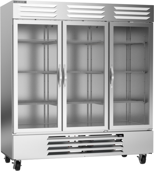 Beverage Air FB72HC-1G 75" W Three-Section Glass Door Reach-In Freezer - 115/208-230 Volts