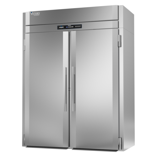 Victory RIS-2D-S1-XH-HC 68.88" W Two-Section Stainless Steel Door Roll-In UltraSpec Series Extra High Refrigerator Featuring Secure-Temp Technology