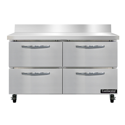 Continental Refrigerator SWF48NBS-D 48"W Four Drawer Stainless Steel Work Top Freezer With 5 1/2"H Backsplash