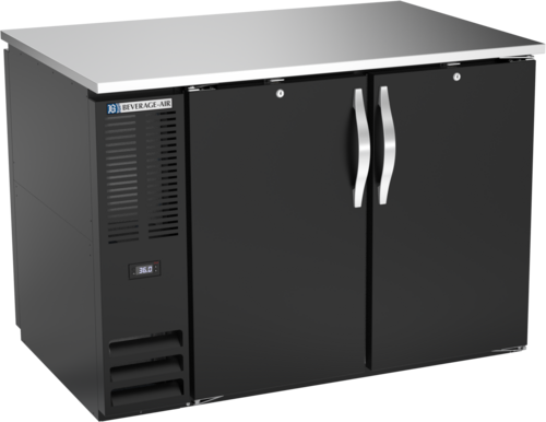 Beverage Air BB48HC-F-PT-B 48" W Black Galvanized 4 Solid Doors Refrigerated Pass-Thru Back Bar Open Food Rated Refrigerator - 115 Volts