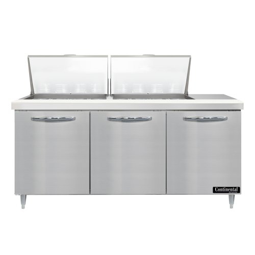 Continental Refrigerator D72N24M 72" W Three-Section Three Door Designer Line Mighty Top Sandwich Unit