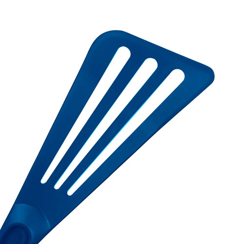 Matfer Bourgeat 112421 ExoGlass 12" L High Temp Slotted Pelton Spatula - Blue