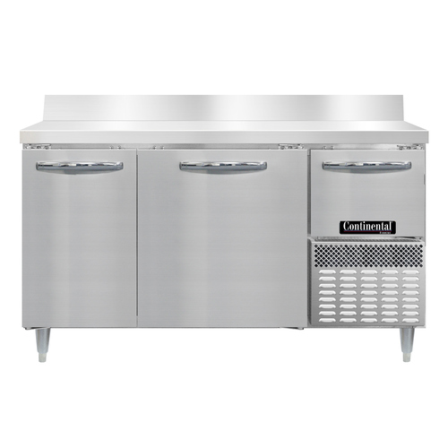 Continental Refrigerator DFA60NSSBS 60"W Three Door Stainless Steel Designer Line Freezer Base Worktop Unit With 5 1/2" Backsplash