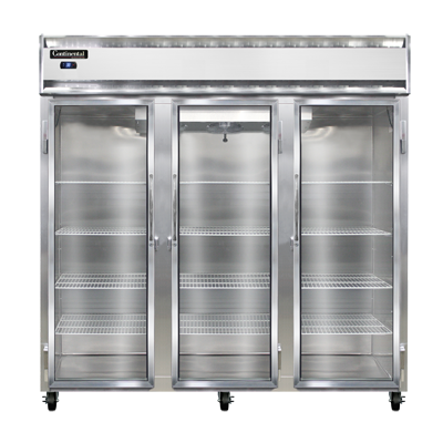 Continental Refrigerator 3RNSAGD 78" W Three-Section Glass Door Reach-In Refrigerator