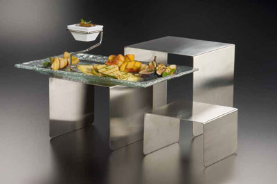 American Metalcraft RSS3 6" Sq. x 4" H Stainless Steel Riser Set