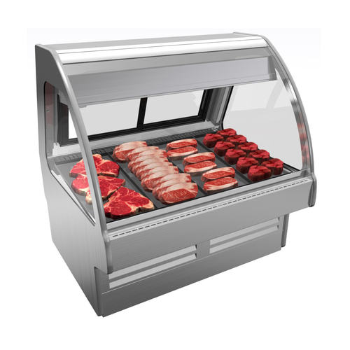 Structural Concepts GMG5 Fusion Refrigerated Service Meat Seafood Case 62-7/8"W Breeze With Energywise Self-Contained Refrigeration System Curved Lift-Up Front Glass