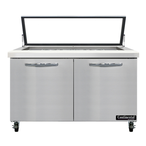 Continental Refrigerator SW48N18M-HGL 48" W Two-Section Two Door Mighty Top Sandwich Unit with Hinged Glass Lid