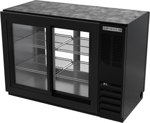 Beverage Air BB48HC-1-GS-F-PT-B 48"W Two-Section Glass Door Refrigerated Pass-Thru Food Back Bar Storage Cabinet