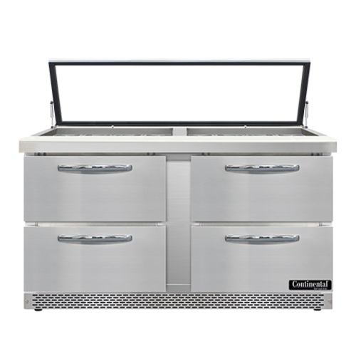 Continental Refrigerator SW60N24M-HGL-FB-D 60" W Two-Section Four Drawer Mighty Top Sandwich Unit with Hinged Glass Lid