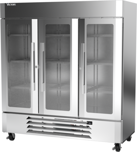Victory LSR72G-1 75.06" W Three-Section Glass Door UltraSpec Series Merchandiser Refrigerator Featuring Secure-Temp Technology