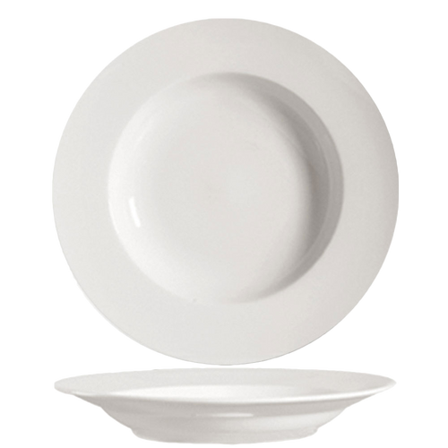 CAC China GW-115 11.38" Dia. 24 Oz. Bone White Porcelain Round Great Wall Pasta Bowl (1 Dozen)