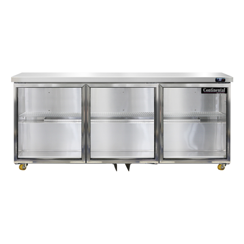 Continental Refrigerator SW72NGD-U 72"W Three-Section Glass Door Undercounter Display Refrigerator