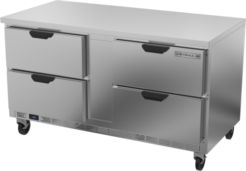 Beverage Air WTFD60AHC-4-FLT 60"W Four Drawer Stainless Steel Worktop Freezer